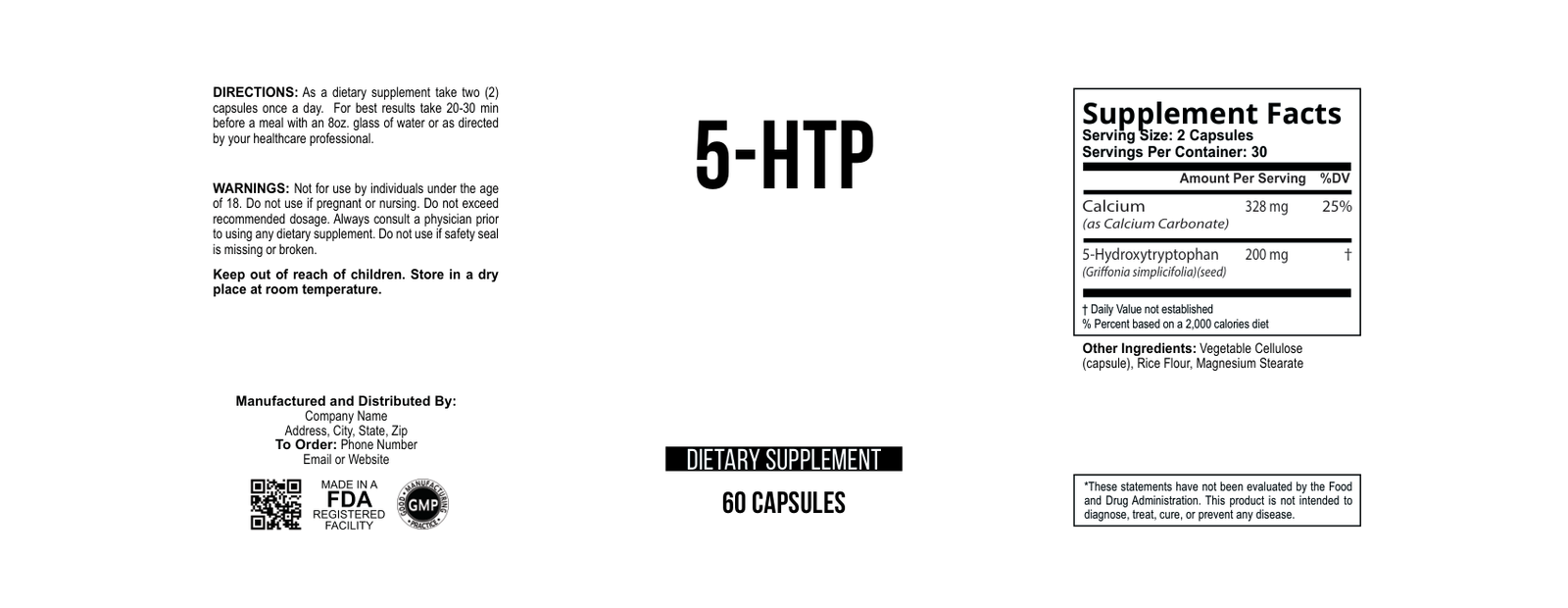 5-HTP wholesale supplement label 60