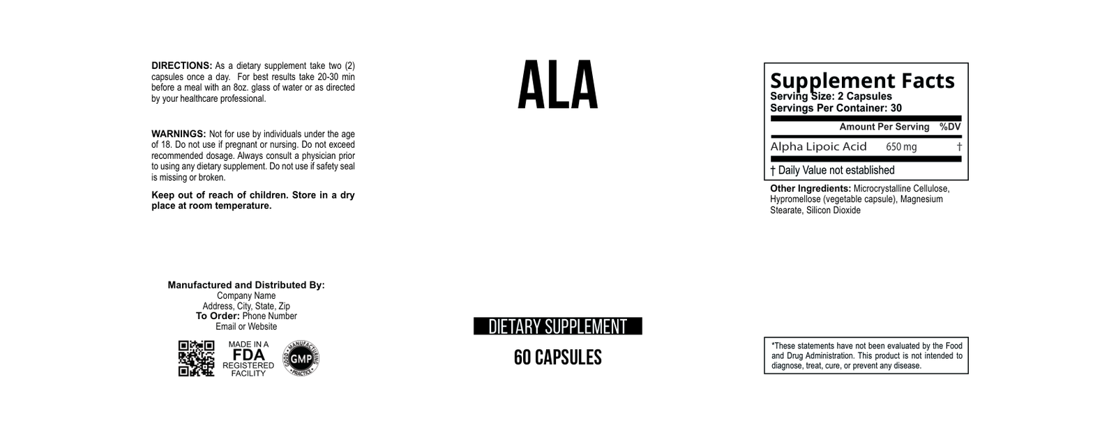 ALA wholesale supplement label 60