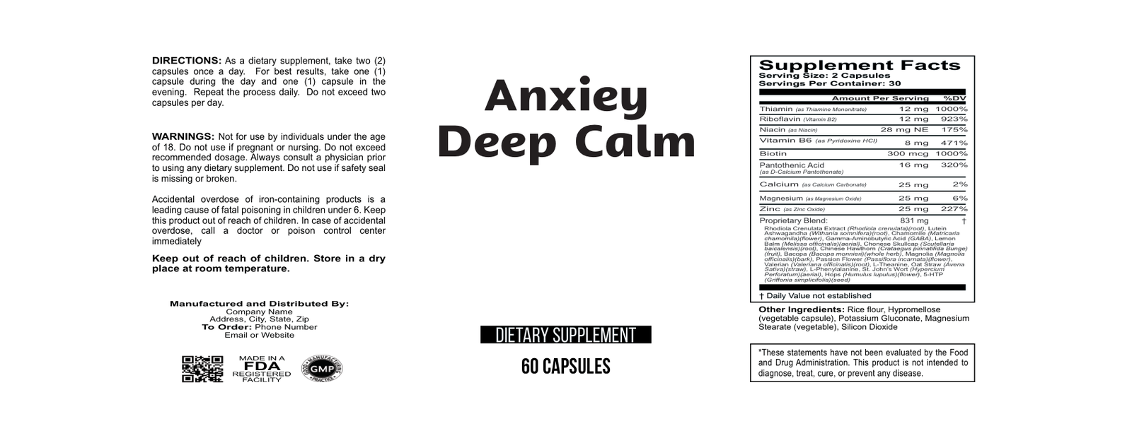 Anxiety wholesale supplement label 60