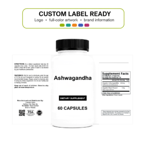 Ashwagandha 1300 mg wholesale supplement custom label ready bottle and full label sheet