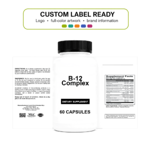 B-12 Complex wholesale supplement custom label ready bottle and full label sheet