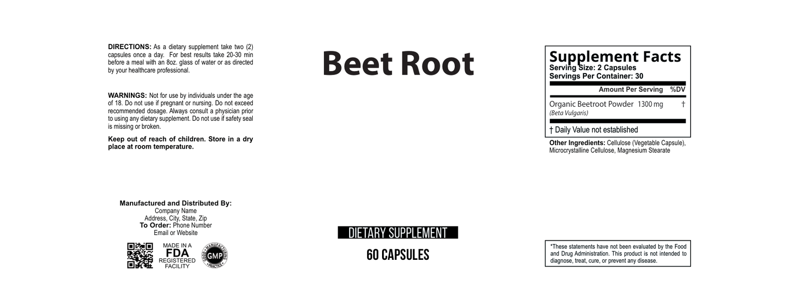 Beetroot wholesale supplement label 60