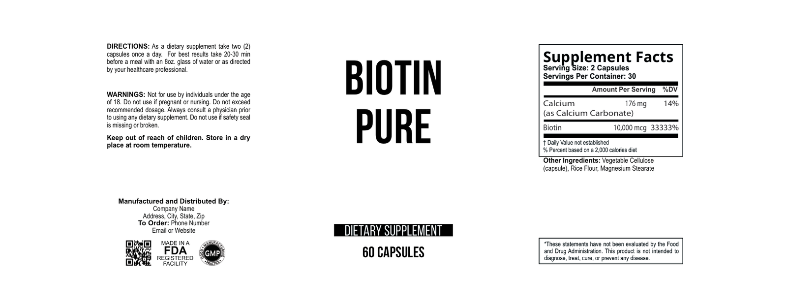 Biotin Pure wholesale supplement label 60
