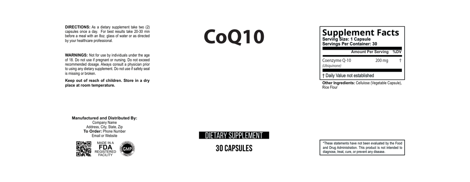 CoQ10 wholesale supplement label 30