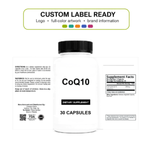 CoQ10 wholesale supplement custom label ready bottle and full label sheet