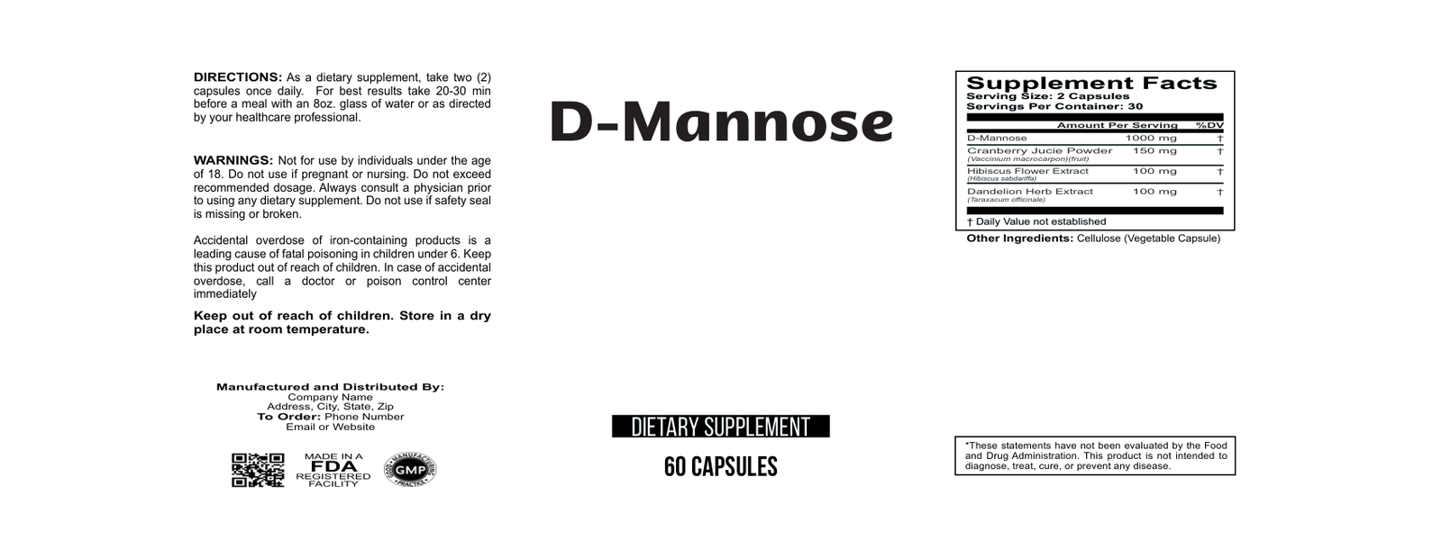 D Mannose wholesale supplement label 60