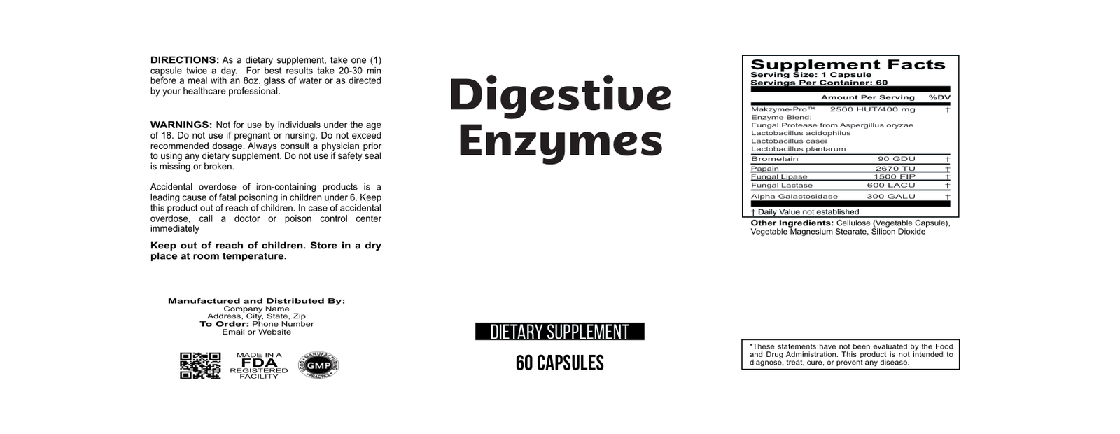 Digestive Enzyme wholesale supplement label 60
