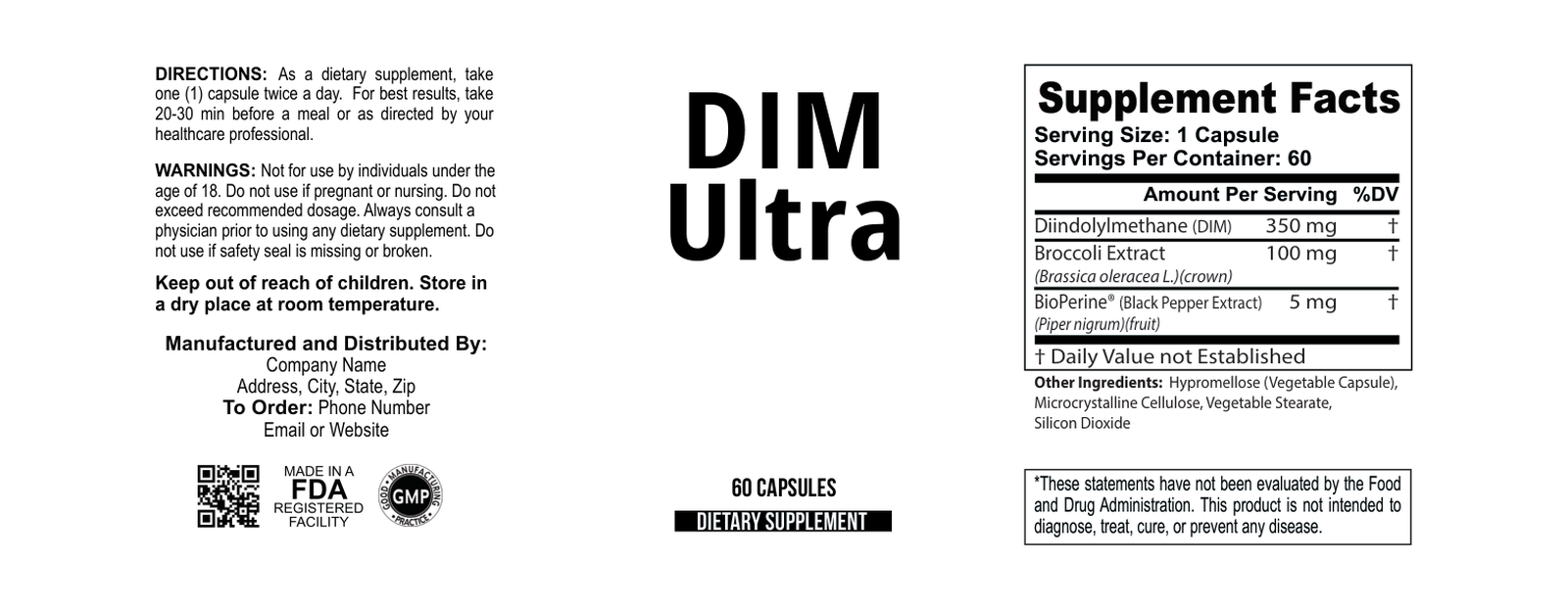 DIM 350 wholesale supplement label 60
