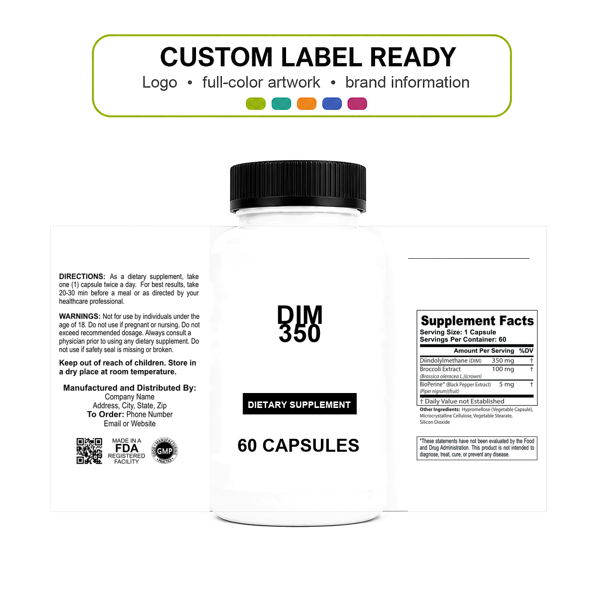 DIM 350 v11 bottle-intact custom label ready DIM 350 wholesale supplement custom label ready bottle and full label sheet