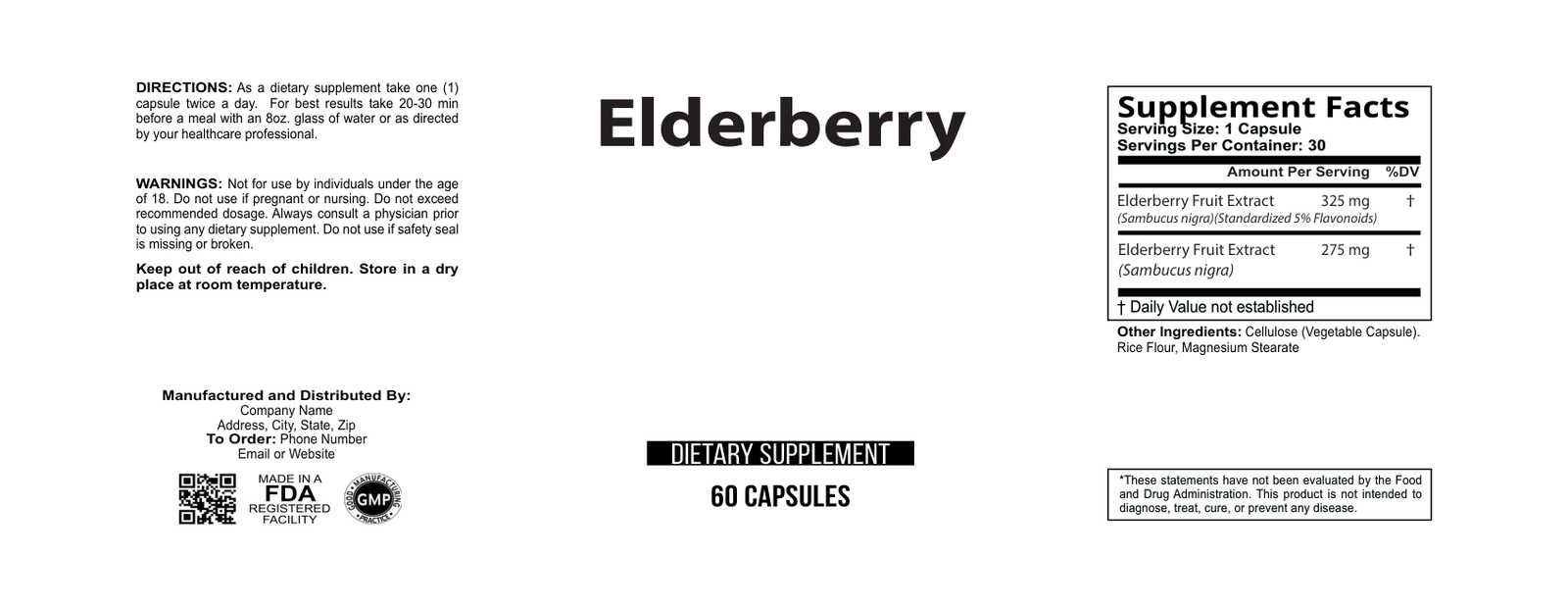Elderberry-600mg wholesale supplement label 60