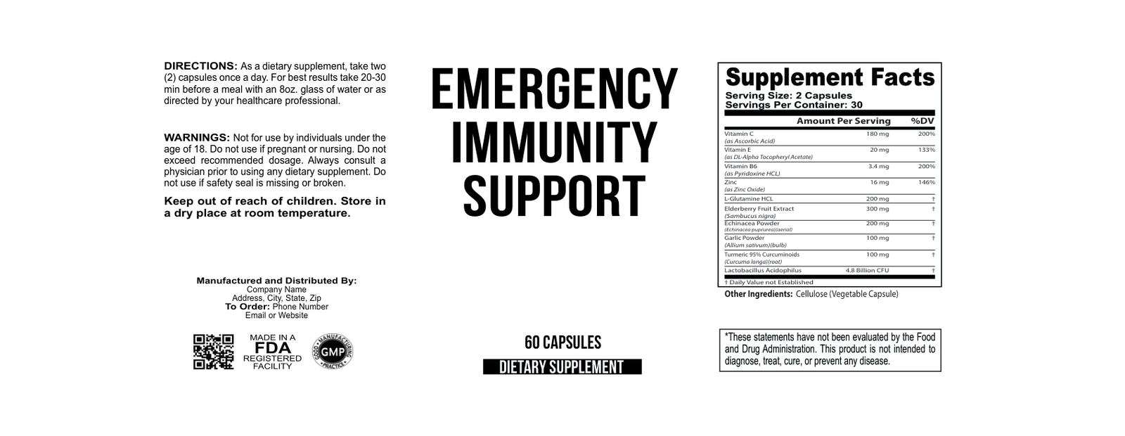 Emergency Immune Support wholesale supplement label 60