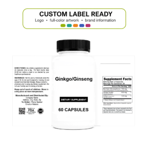 Ginkgo/Ginseng wholesale supplement custom label ready bottle and full label sheet