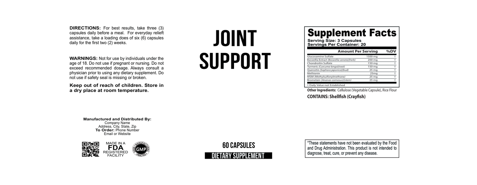 Joint Flex Support wholesale supplement label 60