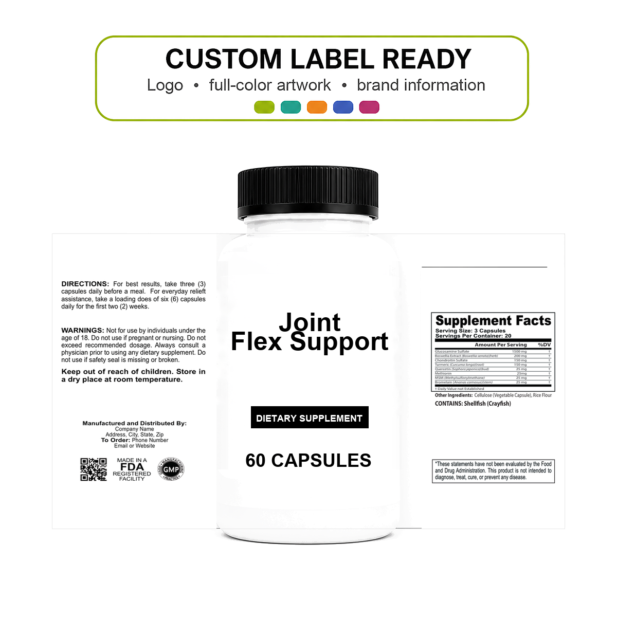 Joint Flex Support v11 bottle-intact custom label ready Joint Flex Support wholesale supplement custom label ready bottle and full label sheet