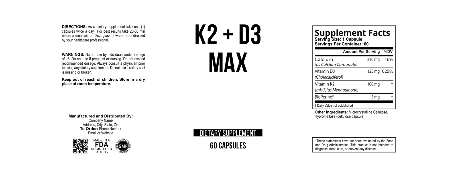 K2D3 Max wholesale supplement label 60