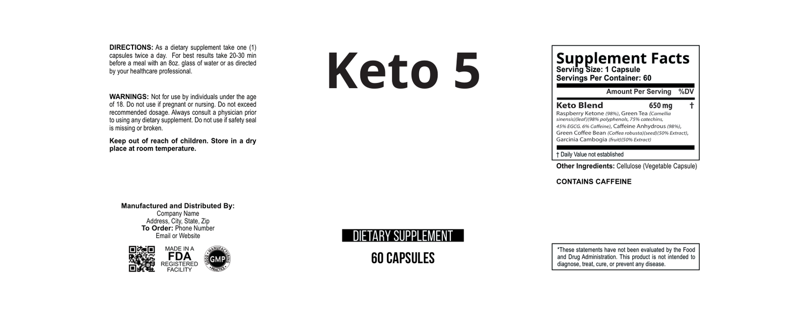 Keto 5 wholesale supplement label 60