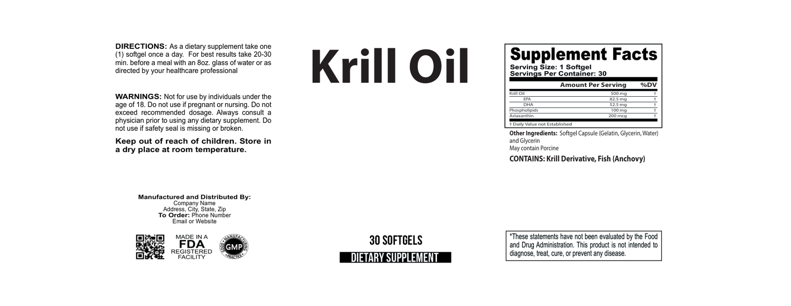 Krill Oil Softgels wholesale supplement label 60