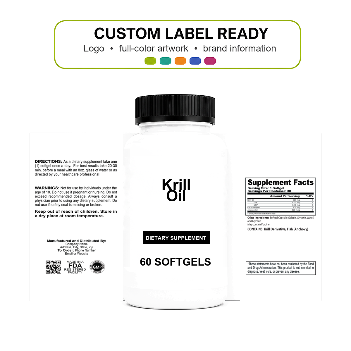 Krill Oil Softgels v11 bottle-intact custom label ready Krill Oil Softgels wholesale supplement custom label ready bottle and full label sheet