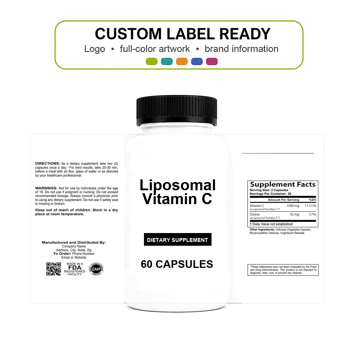 Liposomal Vitamin C v11 bottle-intact custom label ready Liposomal Vitamin C wholesale supplement custom label ready bottle and full label sheet
