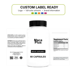 Maca Plus wholesale supplement custom label ready bottle and full label sheet
