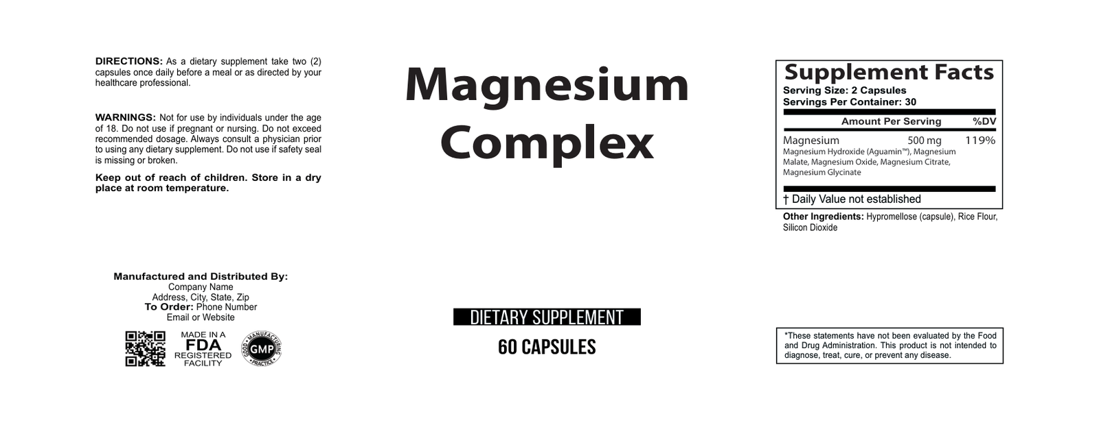 Magnesium Complex wholesale supplement label 60