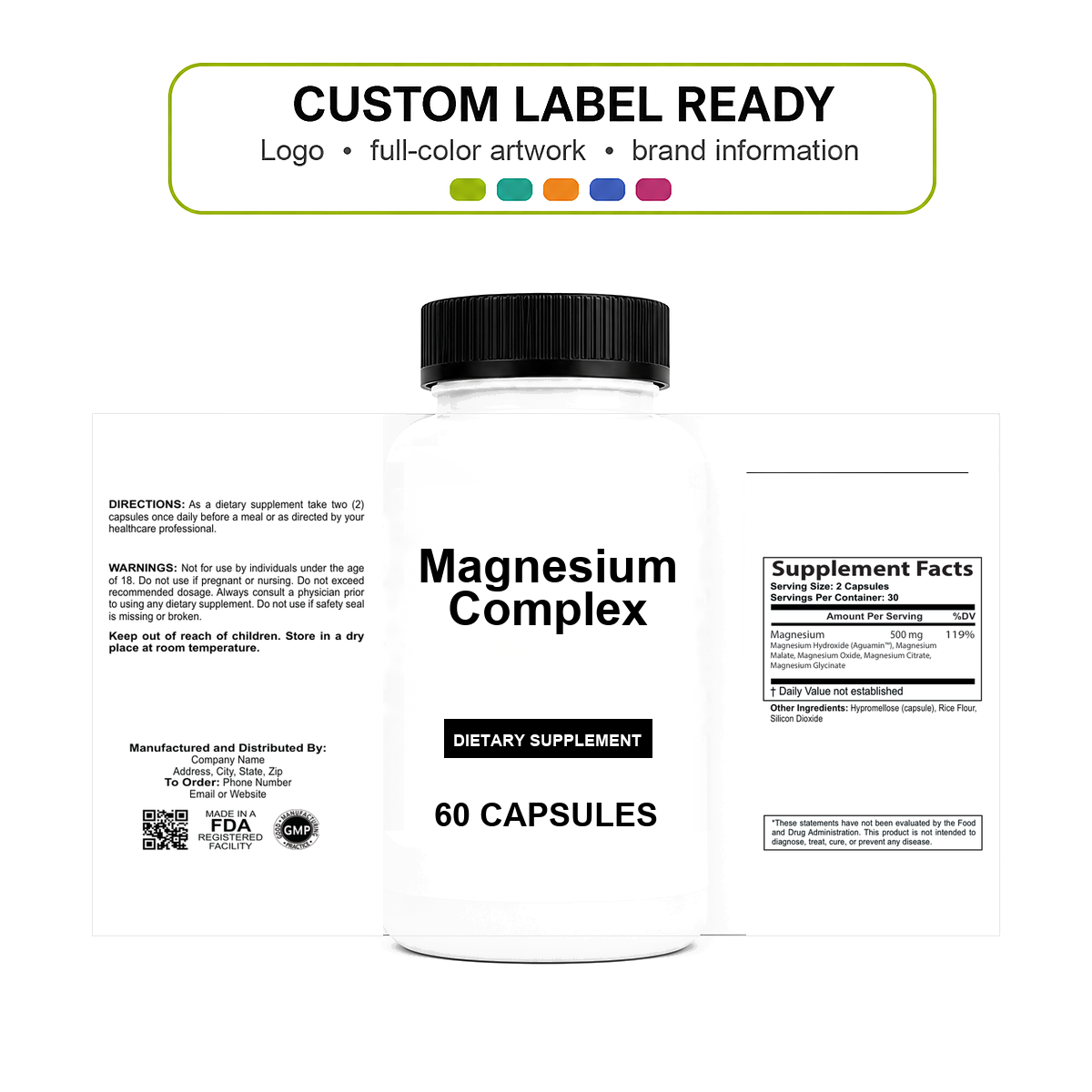 Magnesium Complex v11 bottle-intact custom label ready Magnesium Complex wholesale supplement custom label ready bottle and full label sheet