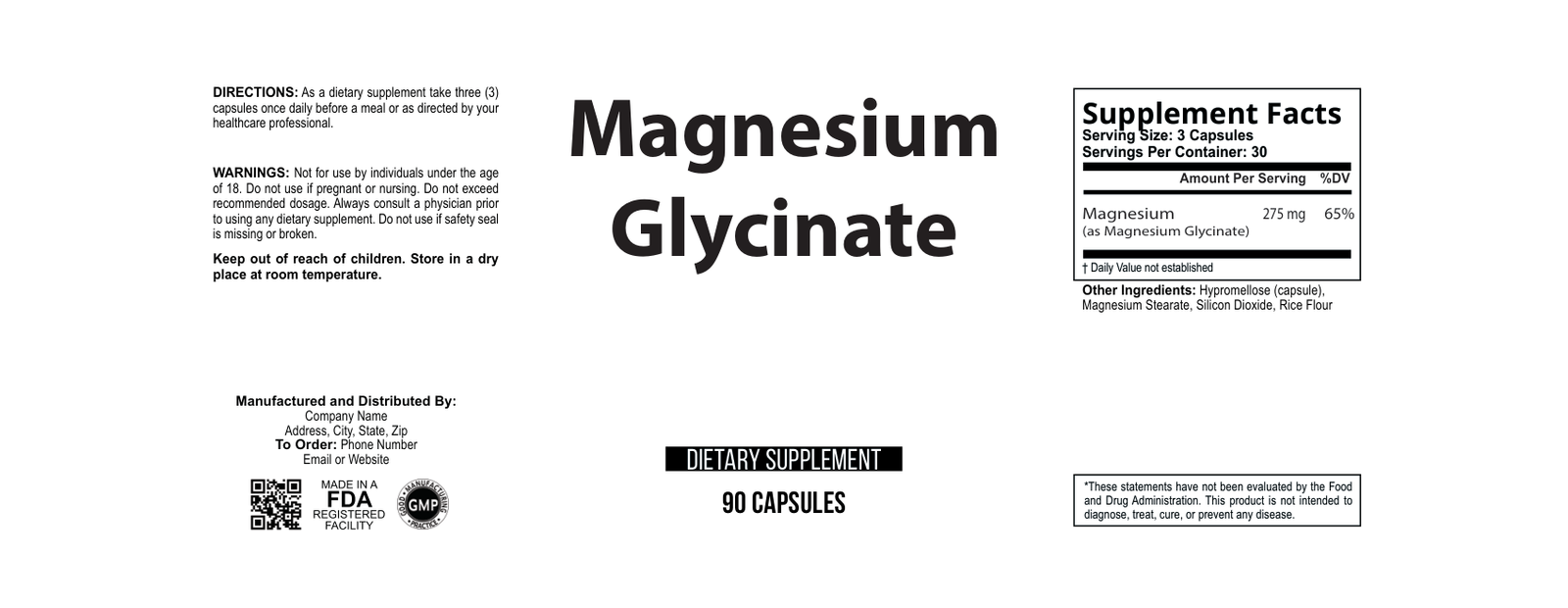 Magnesium Glycinate (Caps) wholesale supplement label 60