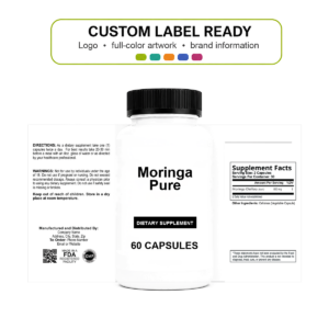 Moringa Pure wholesale supplement custom label ready bottle and full label sheet