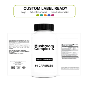 Mushroom Complex X wholesale supplement custom label ready bottle and full label sheet