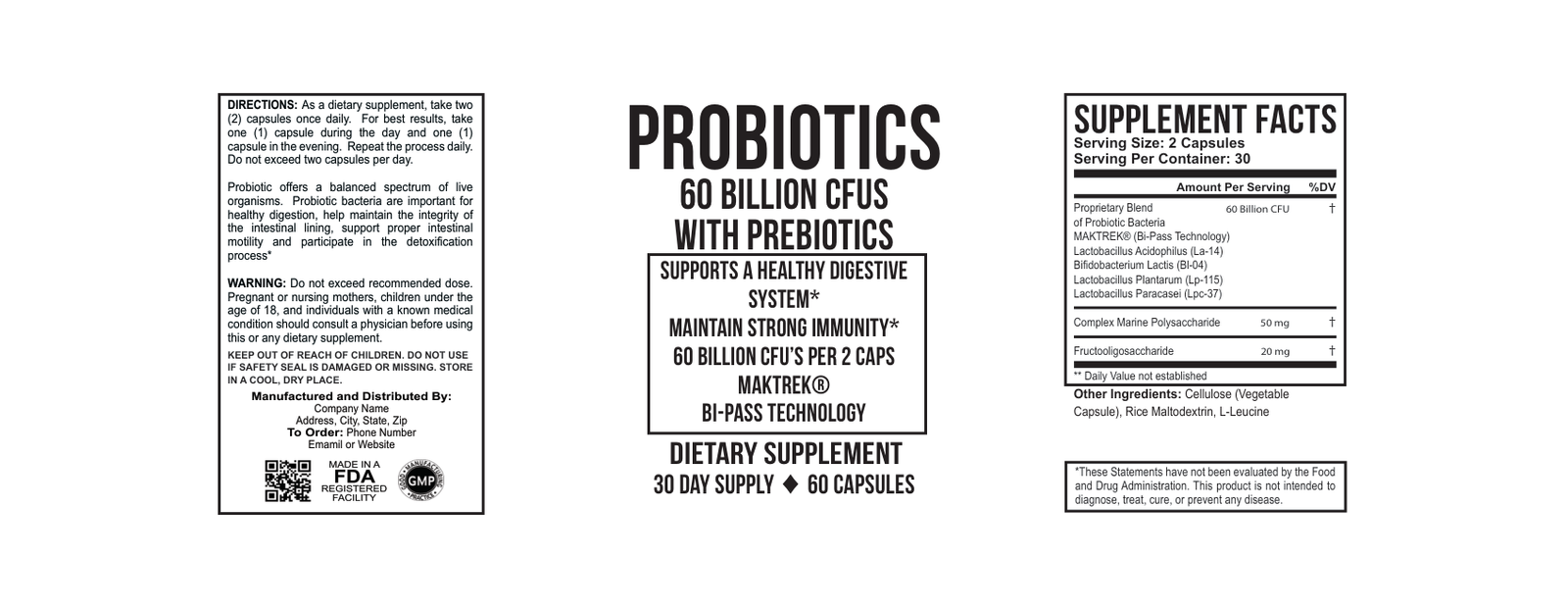Probiotic 60 Billian wholesale supplement label 30