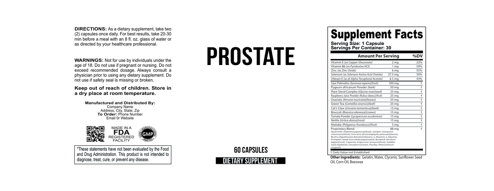 Prostate Formula wholesale supplement label 60