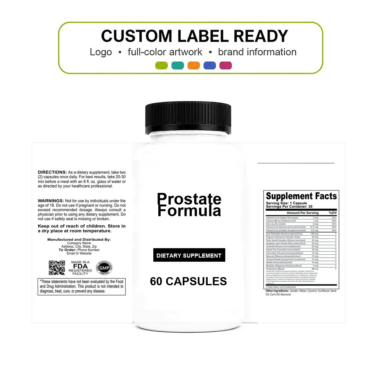Prostate Formula v11 bottle-intact custom label ready Prostate Formula wholesale supplement custom label ready bottle and full label sheet