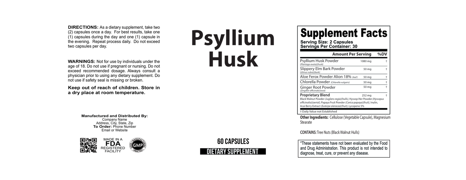 Psyllium Husk wholesale supplement label 60