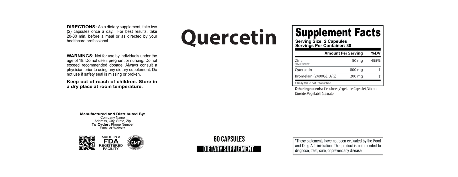 Quercetin Plus wholesale supplement label 60