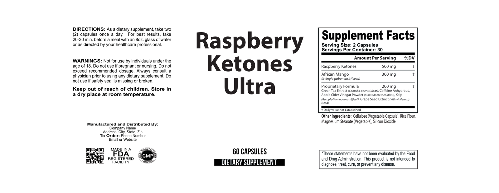 Raspberry Ketone wholesale supplement label 60