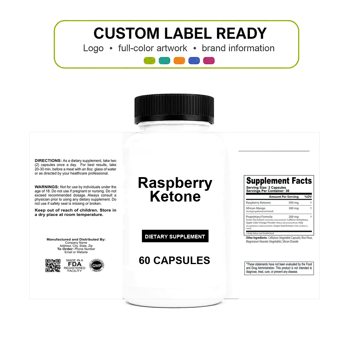 Raspberry Ketone v11 bottle-intact custom label ready Raspberry Ketone wholesale supplement custom label ready bottle and full label sheet