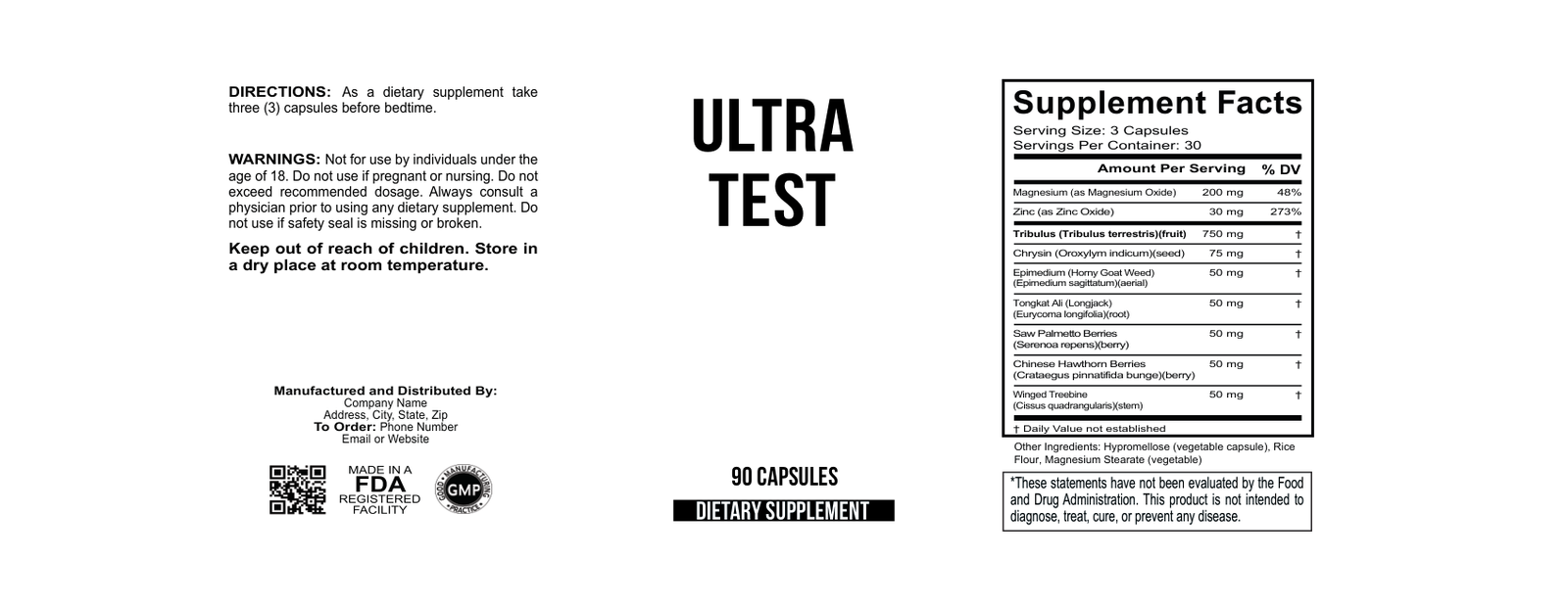 Test Natural Testosterone Support wholesale supplement label 90