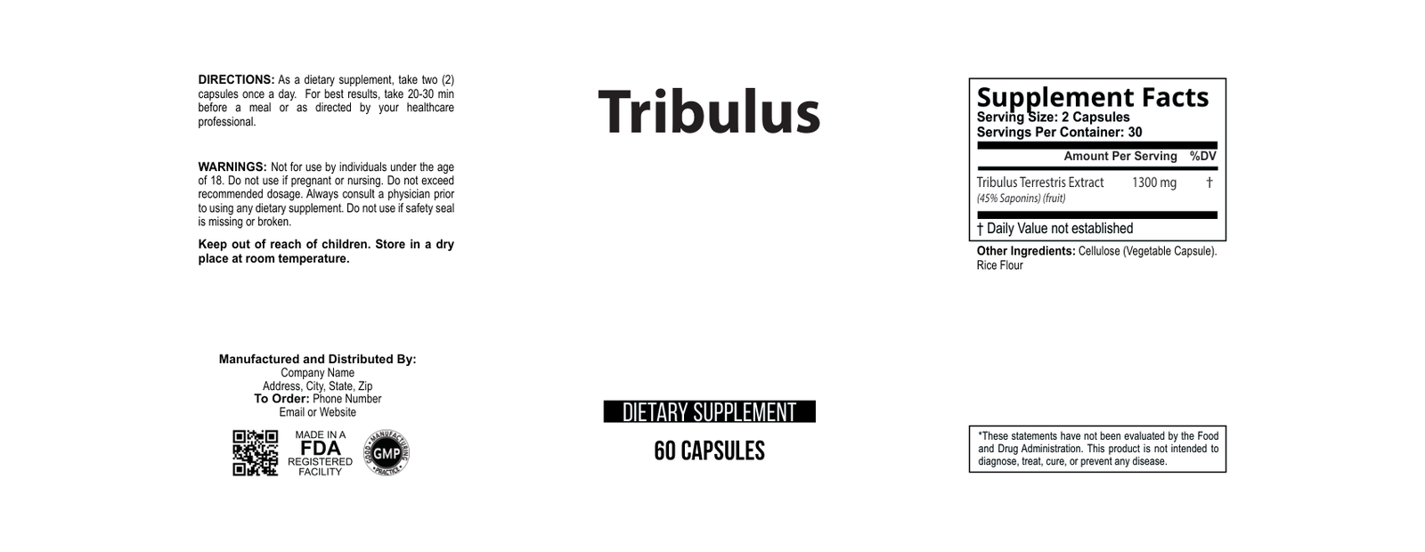 Tribulus Pure wholesale supplement label 60