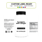 Turmeric w/Ginger wholesale supplement custom label ready bottle and full label sheet